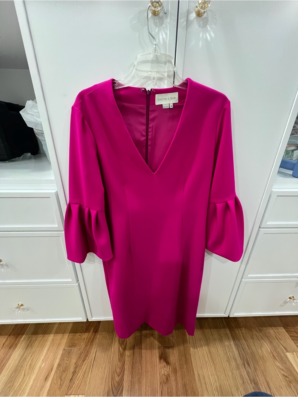 Sachin + Babi Fuchsia Puff-Sleeve V-Neck Dress